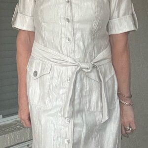 Chico's Elegant Shimmering Silver Cream Textured Dress